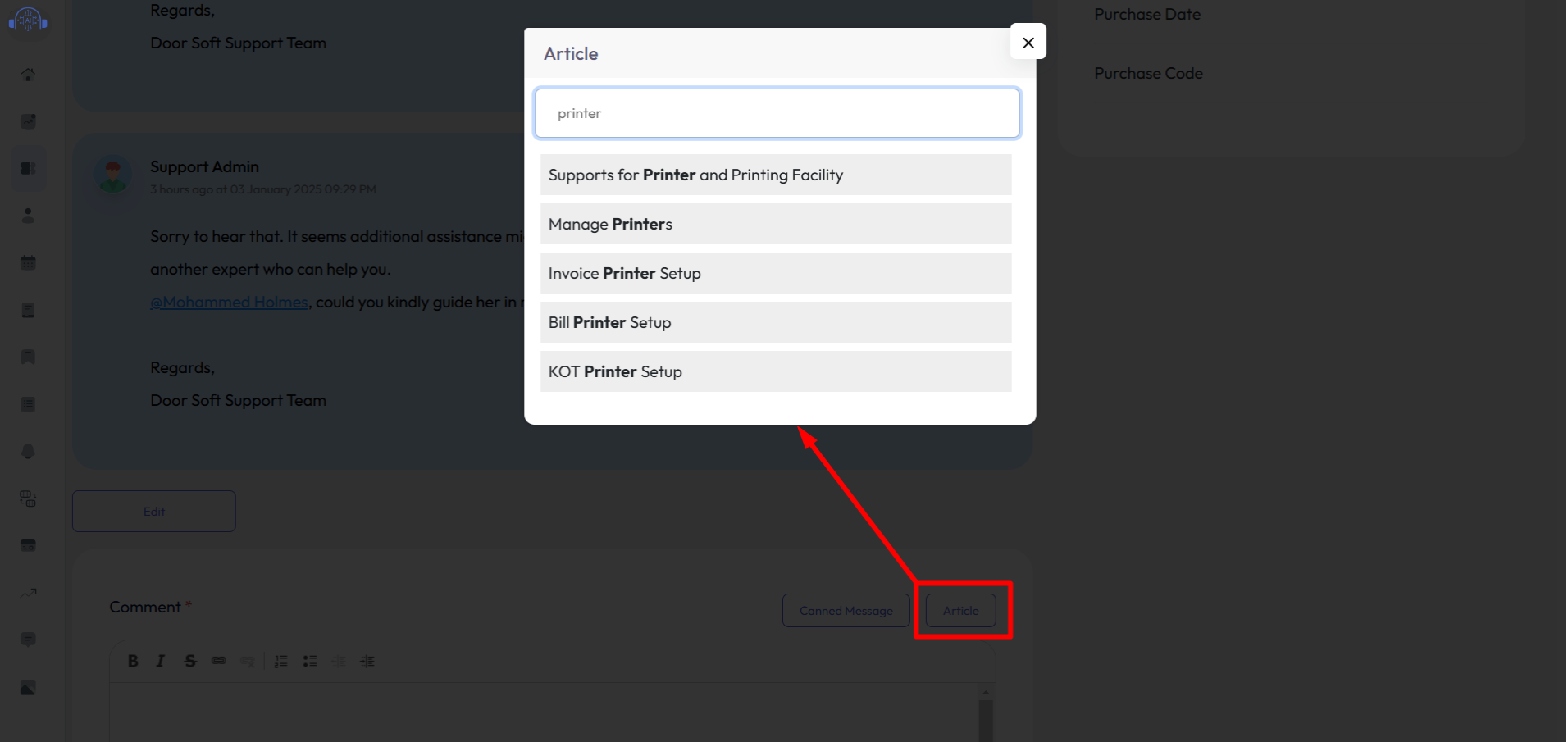 Add Article in Ticket Reply